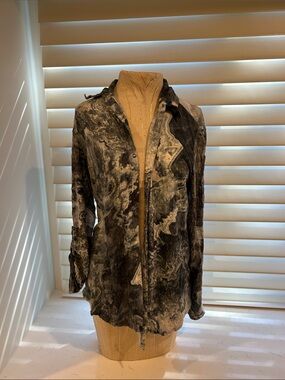 David Cline Marble-Print Jean Jacket in Black & Gray